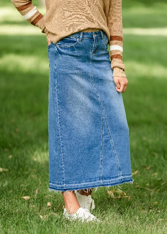 Stacy Raw Hem Long Denim Skirt