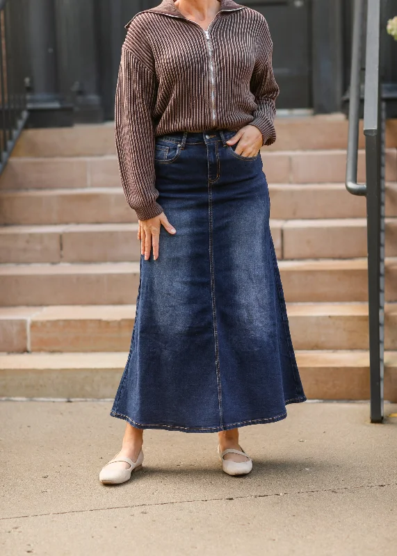 Stretchy A-line Dark Wash Denim Skirt