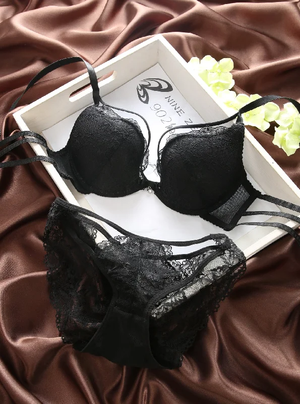 Stylish Sexy Front Cross Strips Push Up Padded Wired Cutout Panty Style Bridal Bra & Panty Set 9901