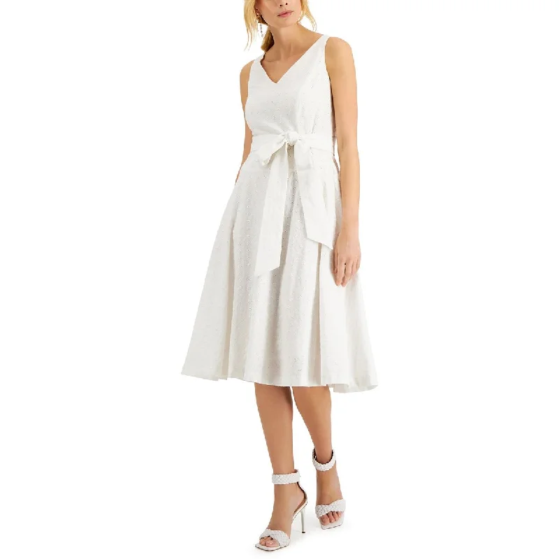 Taylor Womens Petites Cotton Knee Length Fit & Flare Dress