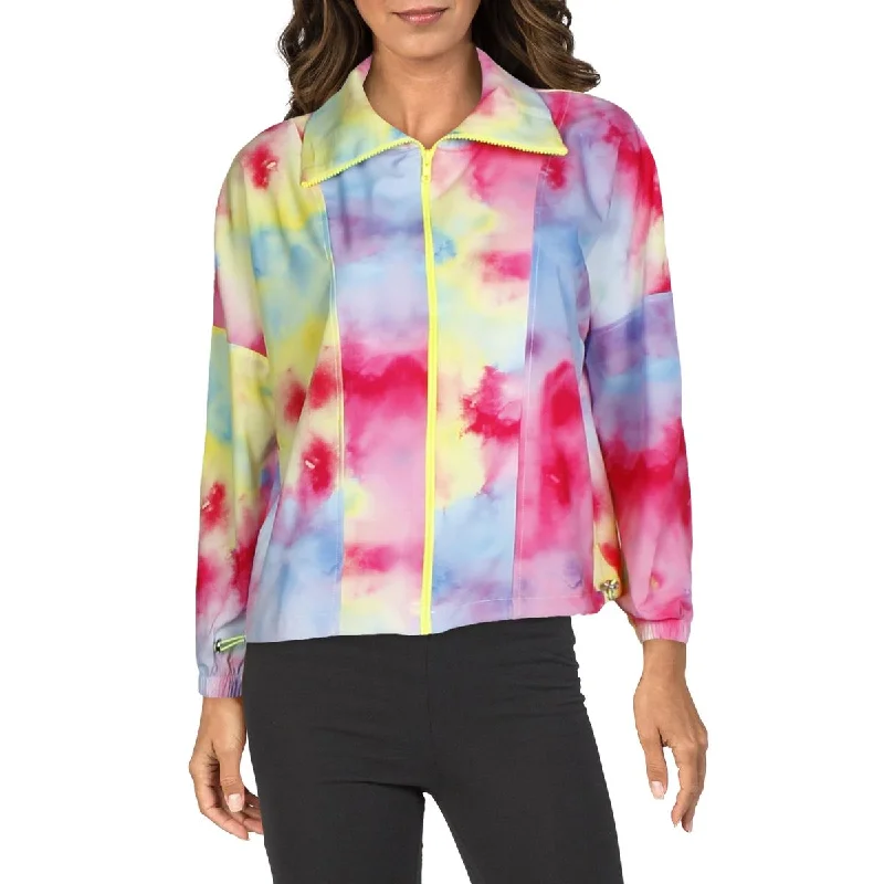 Terez Women's Tie-Dye Print Paneled Full Zip Windbreaker Jacket