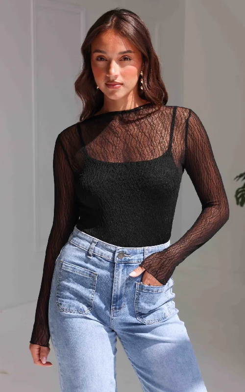 women's top new arrivals -Thurman Sheer Mesh Top - Black Texture