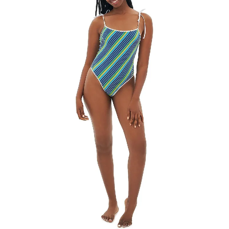 Tropic of C Womens Cosmo Striped High Cut One-Piece Swimsuit