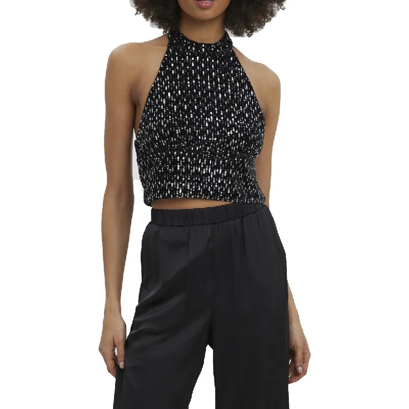 Vero Moda Carolina Women's Sequined High Neck Open Back Crop Top