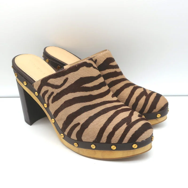 Veronica Beard Grita Clogs Tiger Print Calf Hair Size 10 High Heel Mules