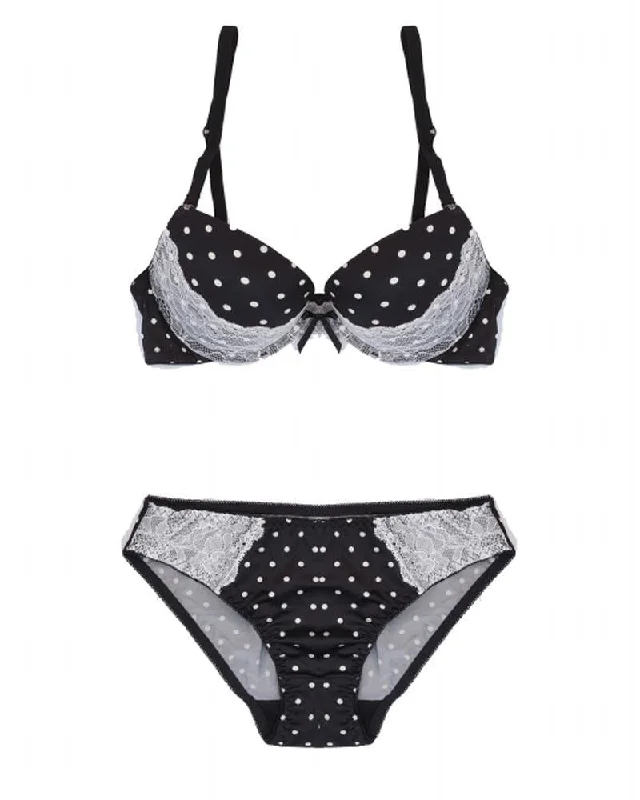 Victoria's Secret - Black Polka Dotted Single Padded Pushup Bra And Panty Set