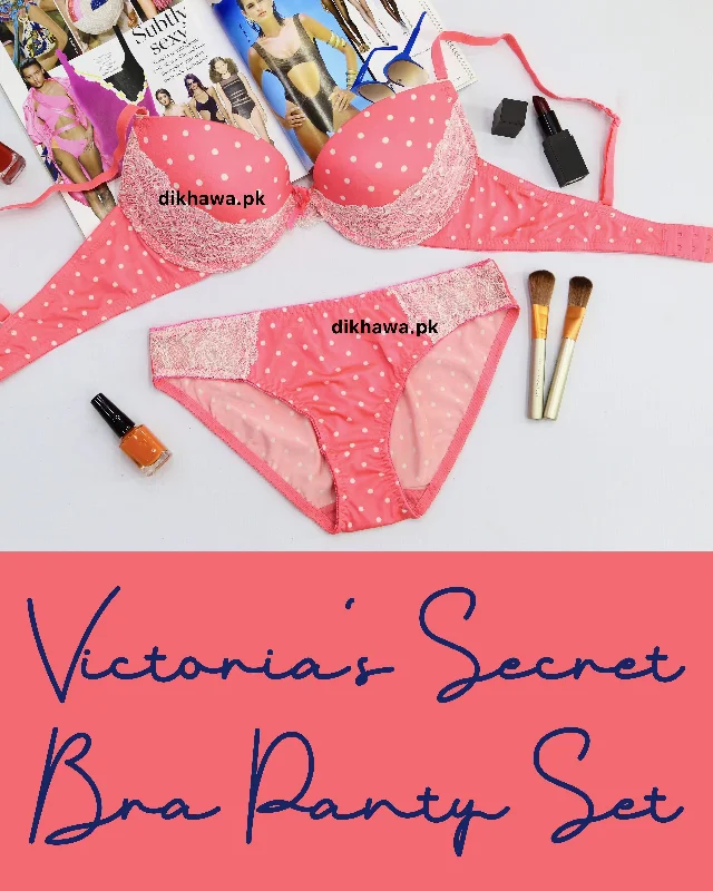 Victoria's Secret - Pushup Bra Panty Sets - Polka Dotted Lace Double Padded Bra