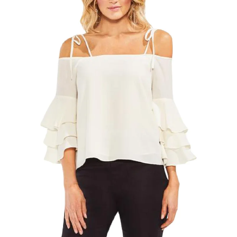 Vince Camuto Womens Sheer Off The Shoulder Top