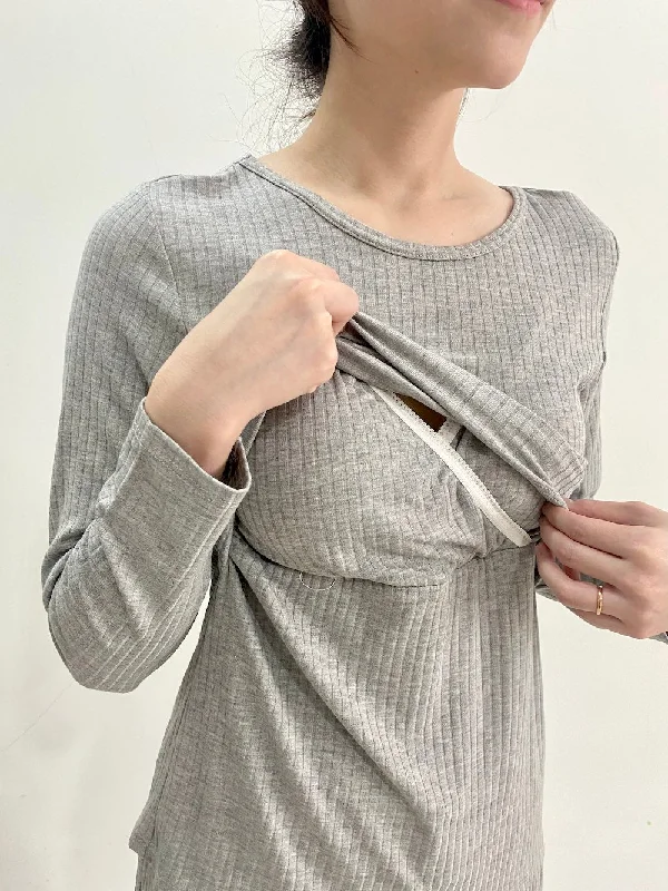 Vivian Lift-Up Long Sleeve Nursing Top in Gray