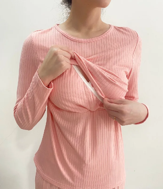 Vivian Lift-Up Long Sleeve Nursing Top in Light Pink