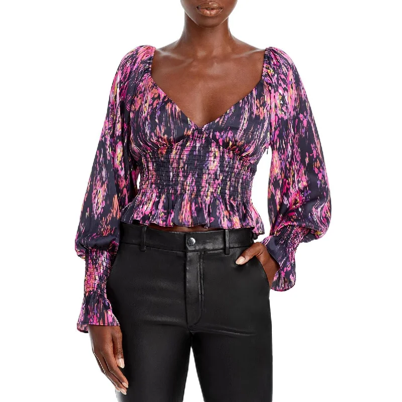 WAYF Womens Heartbreaker Smocked Printed Peplum Top