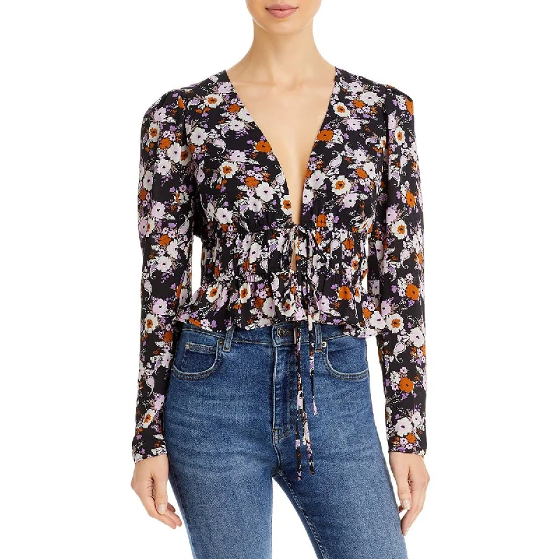 WAYF Womens Sammie Floral Print Tie Front Blouse