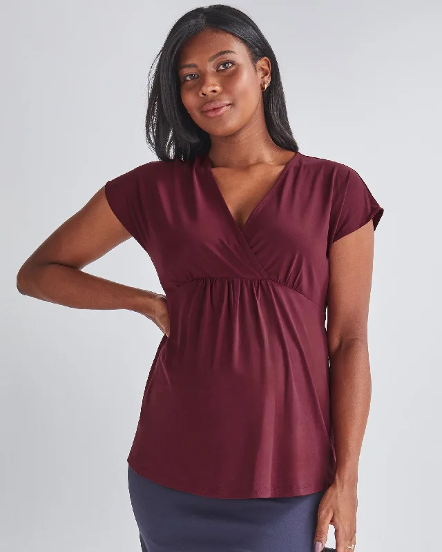 Adeline Maternity Crossover Work Top - Burgundy