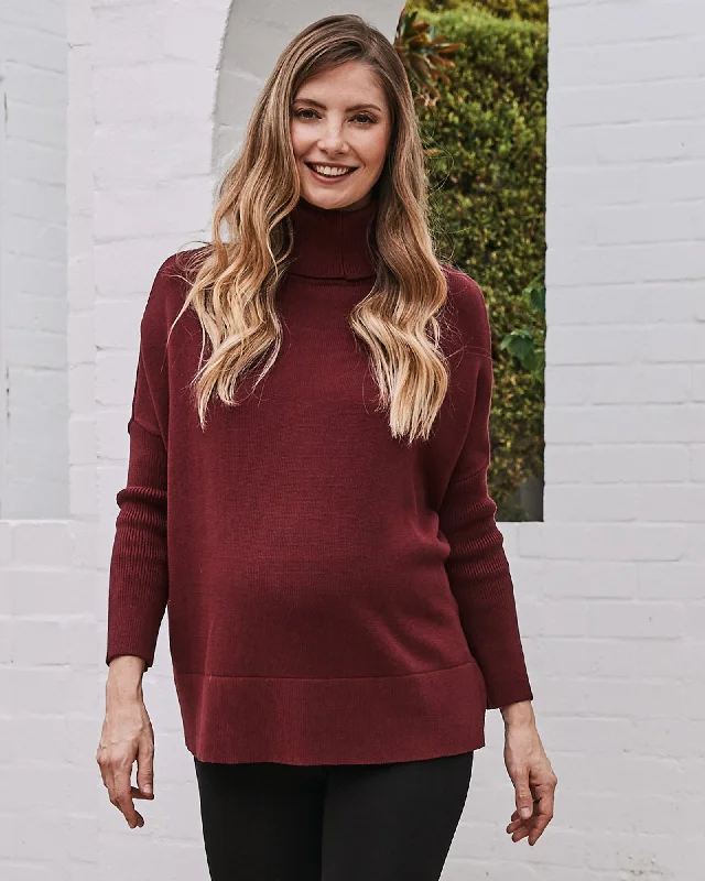 All in One Maternity Reversible Knit Jumper Burgundy