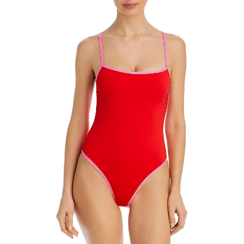 Aqua Swim Womens Metallic Square Neck One-Piece Swimsuit