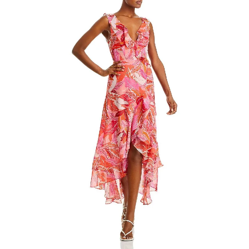 Aqua Womens Chiffon Printed Wrap Dress