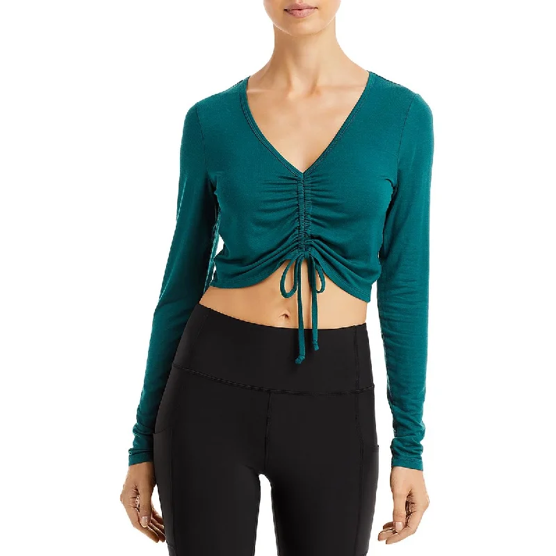 women's top gym wear -Aqua Womens Ruched Active Crop Top