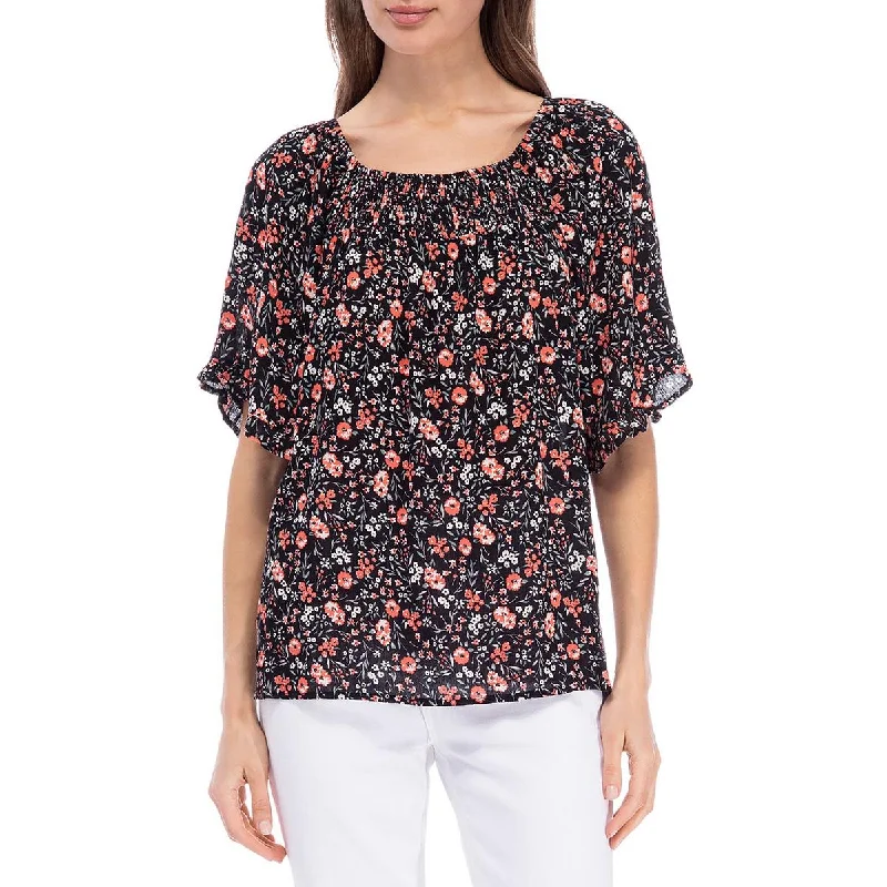 women's top office wear -B Collection by Bobeau Womens Smocked Floral Peasant Top