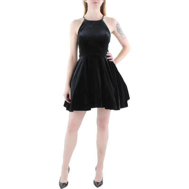 Bee Darlin Womens Juniors Velvet Mini Fit & Flare Dress