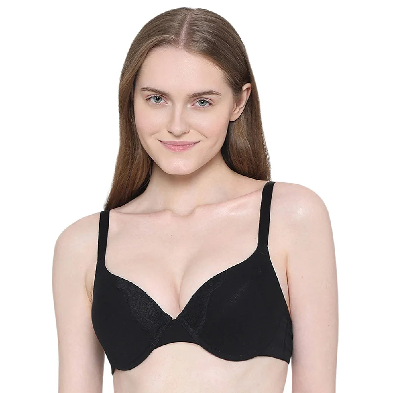 BASICS Lite Push Up Padded Wired Half Cup Everyday Wear Push-up Bra - Black