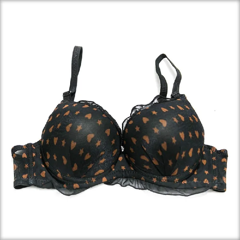 Brown Heart Double Padded Black Bra