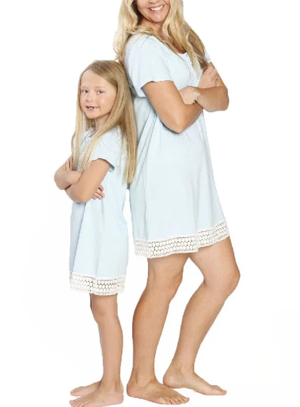 Button Front Nursing Sleep Dress - Baby Blue