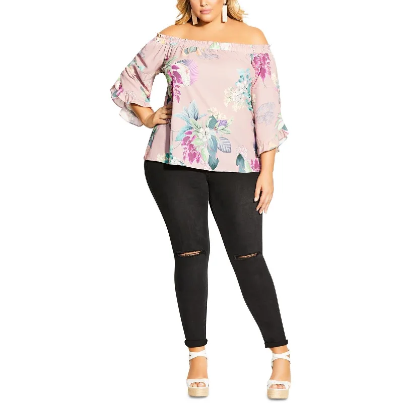 women's top high quality -City Chic Womens Butterfly Sleeve Stretch Off The Shoulder