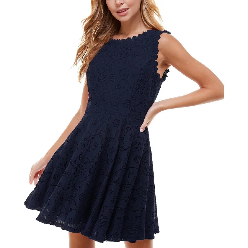 City Studios Womens Juniors Lace Trim Mini Fit & Flare Dress