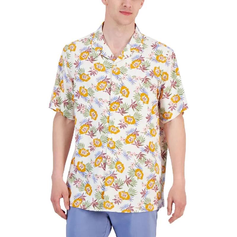 Club Room Mens   Floral Print Silk Button-Down Shirt