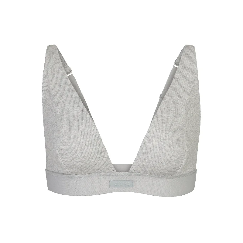 COTTON PLUNGE BRALETTE | LIGHT HEATHER GREY