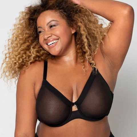 Curvy Couture Sheer Mesh Unlined UW Bra Black