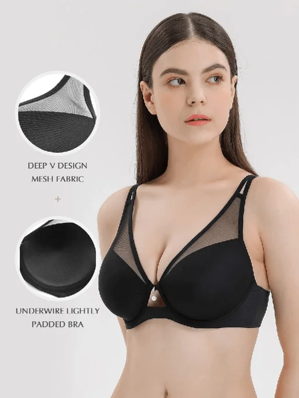 Deep V  Underwire Push Up Bra Black