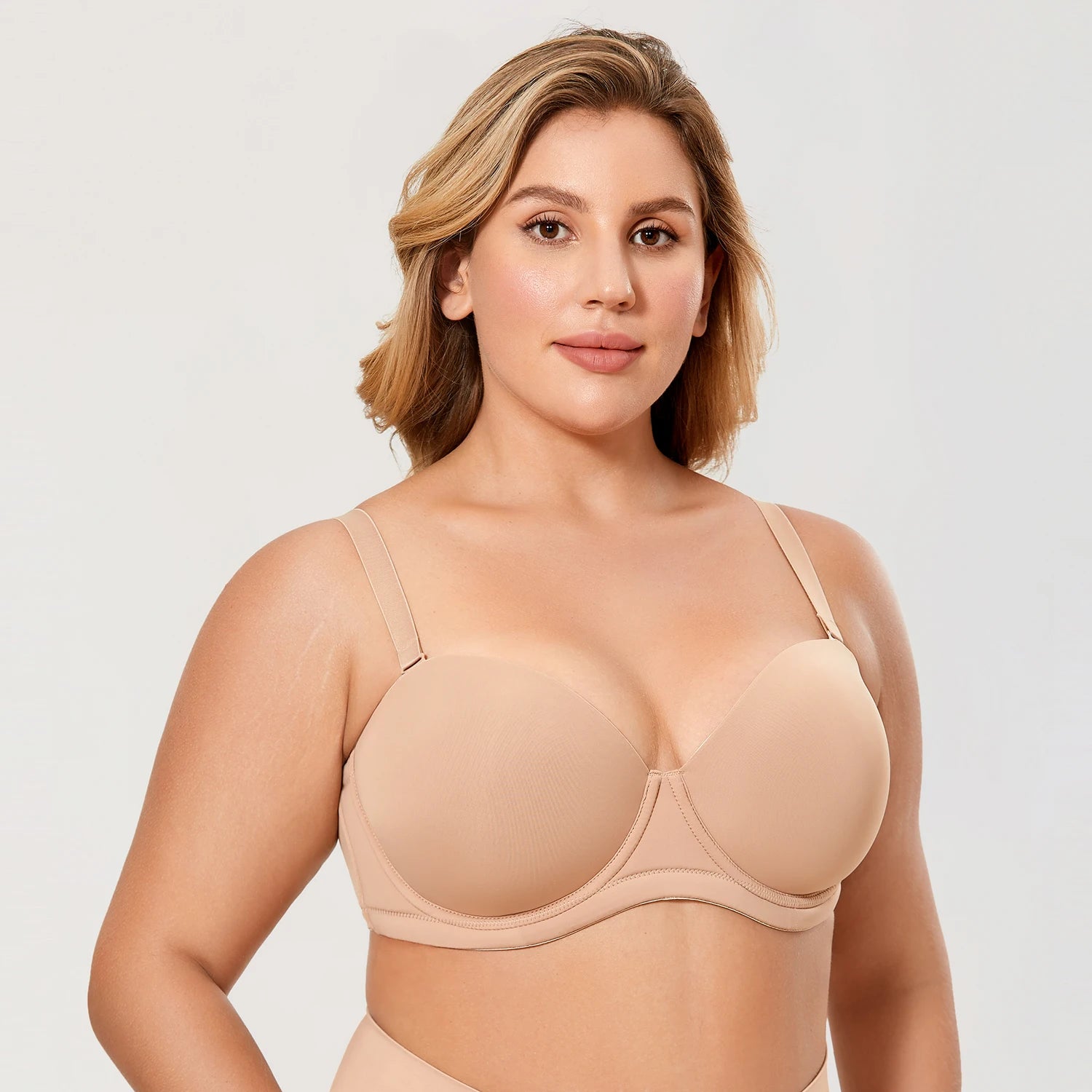 Women's Multiway Strapless Bra Silicone Seamless Plus Size Full Figure Push Up Underwire Contour Invisible Bras D E F