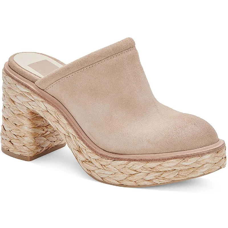 Dolce Vita Womens Camdin Raffia Block Heel Slip-On Clogs