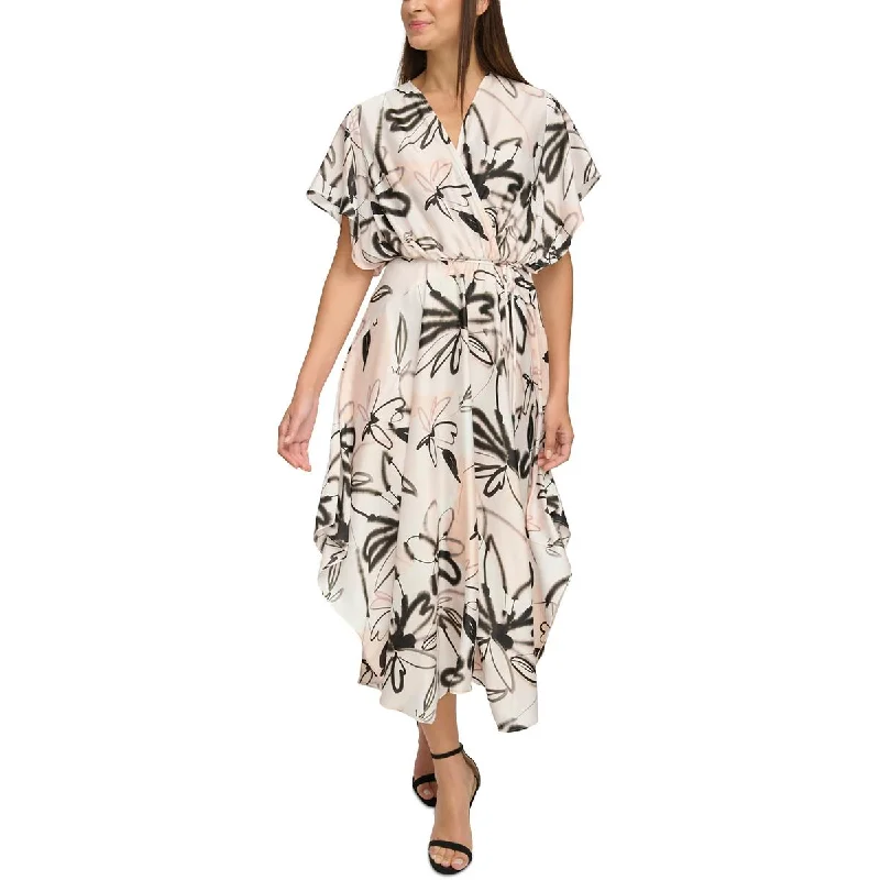 Donna Karan Womens Belted Midi Wrap Dress