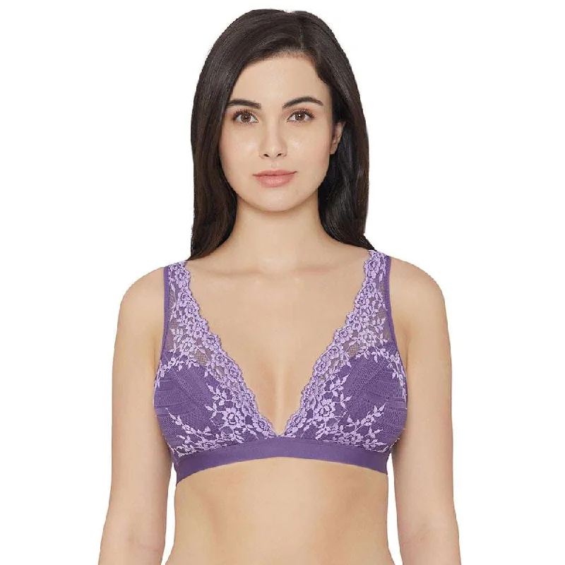 Embrace Lace Non Padded Non Wired 3/4th Cup Bridal Wear Medium coverage Lace Bralette - Purple