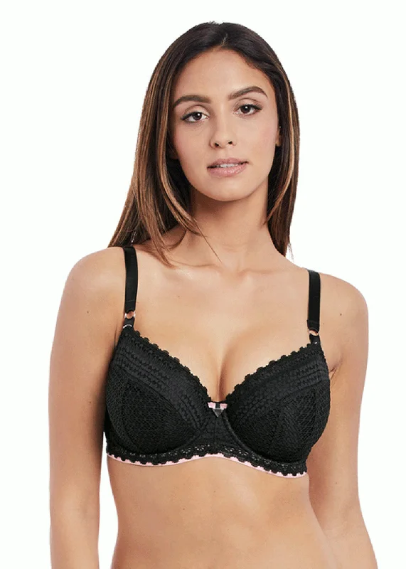 Freya Daisy Lace Padded Half Cup Bra, Noir Black