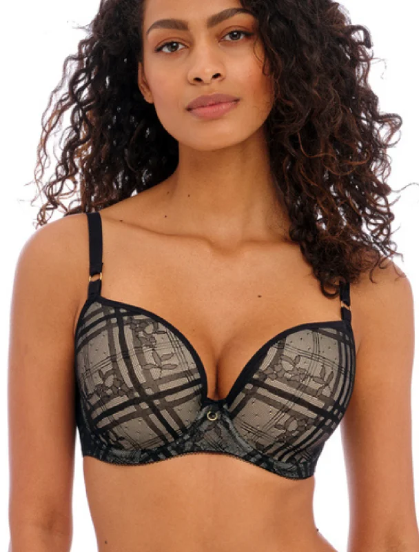 Freya Fatale Molded Bra Underwire Plunge Bra in Black | Black Molded Plunge T-Shirt Bras