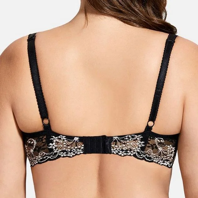 Full Coverage Sheer Floral Lace Black Balconette Bra