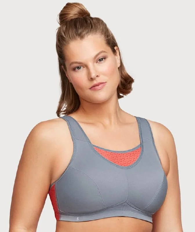 Glamorise No-Bounce Camisole Elite Wire-Free Sports Bra - Gray/Coral