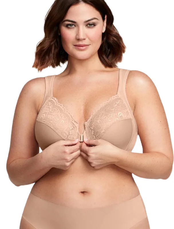 Glamorise WonderWire Front Closure Lace Smoothing Underwire Bra, Cafe