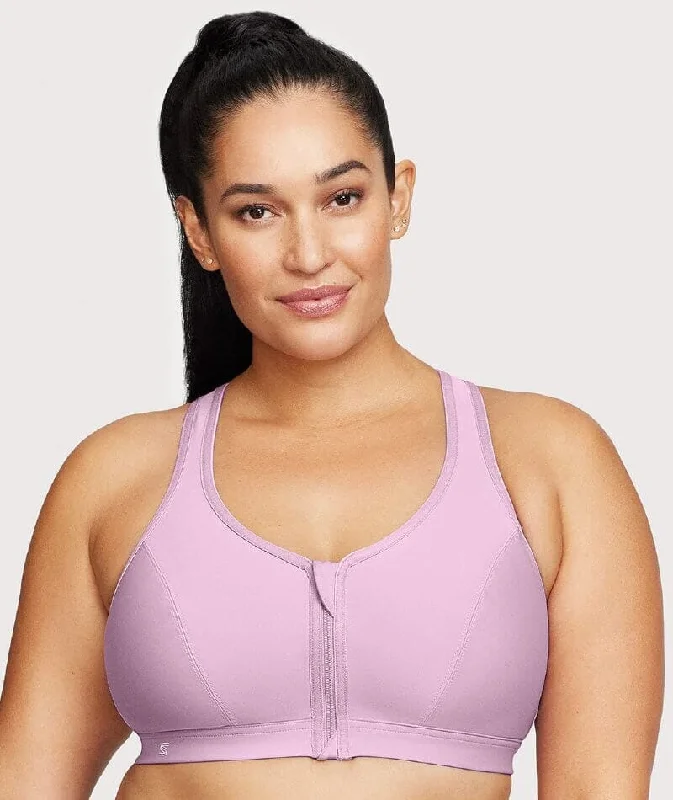 Glamorise Zip Up Front-Closure Wire-Free Sports Bra - Lavender