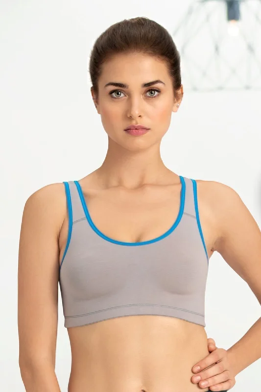 Medium Impact Non-Padded Non-Wired Racerback Sports Bra - Gull-Blue