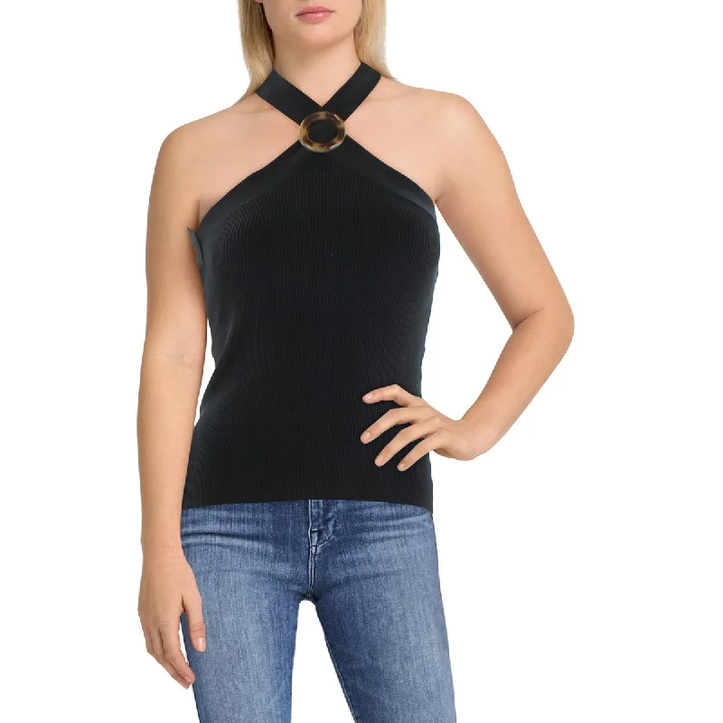 women's top machine washable -INC Womens O-Ring Ribbed Halter Top