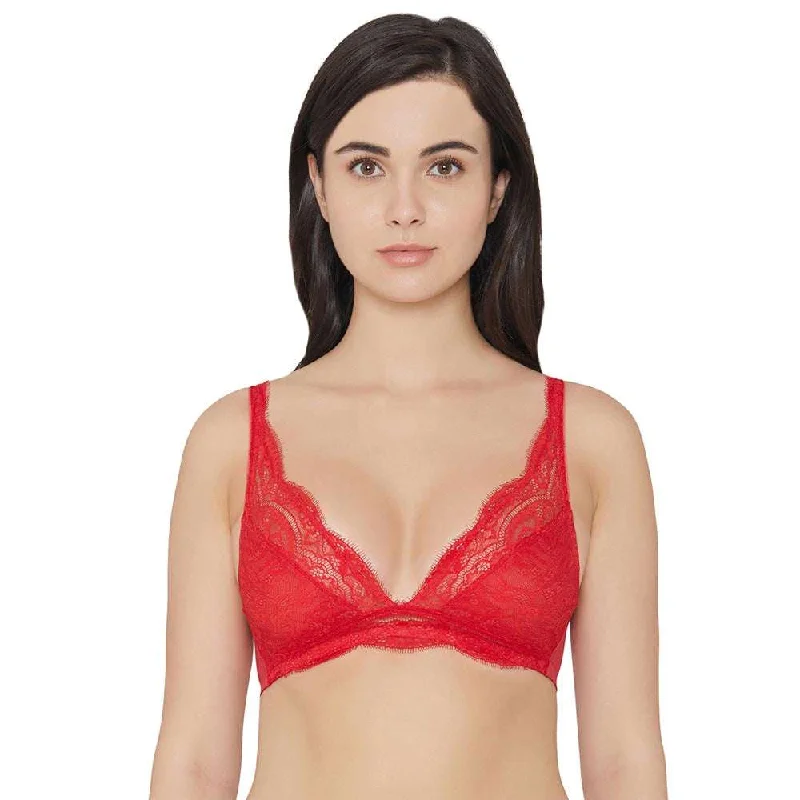 Essential Lace Non Padded Non Wired 3/4th cup Bridal Wear Lace Bralette - Red