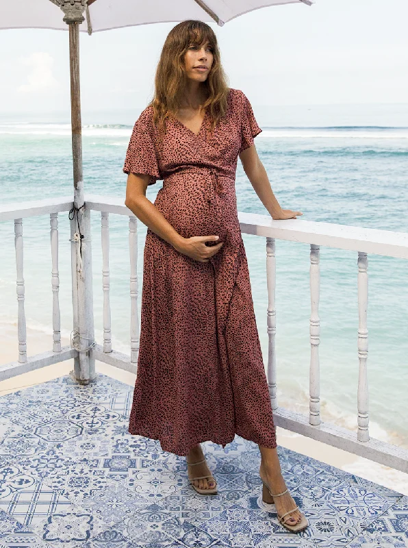 Isabella Maternity & Nursing Wrap Dress in Rust