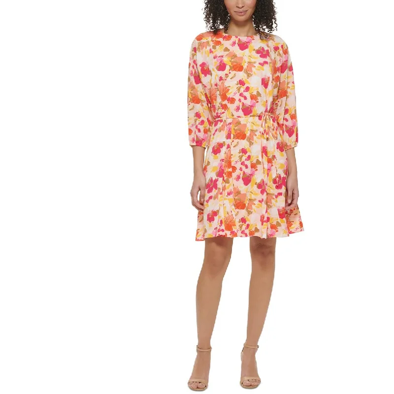 Jessica Howard Womens Petites Crepe Floral Fit & Flare Dress