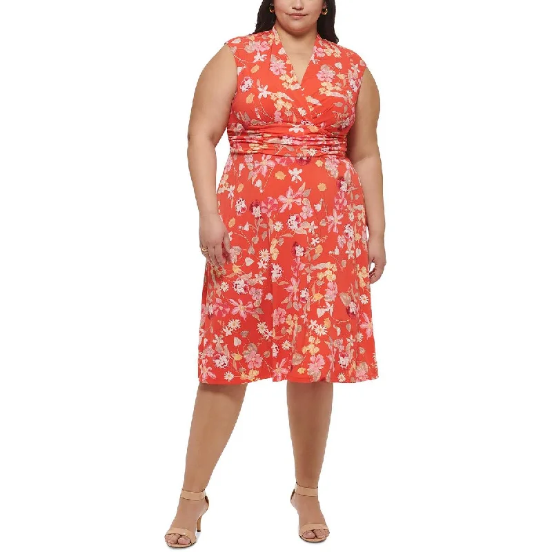 Jessica Howard Womens Plus Jersey Floral Fit & Flare Dress