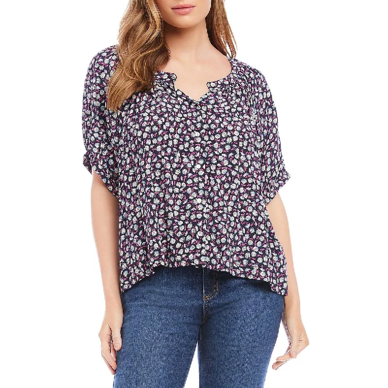 women's top wardrobe essential -Karen Kane Womens Floral Button-Down Peasant Top