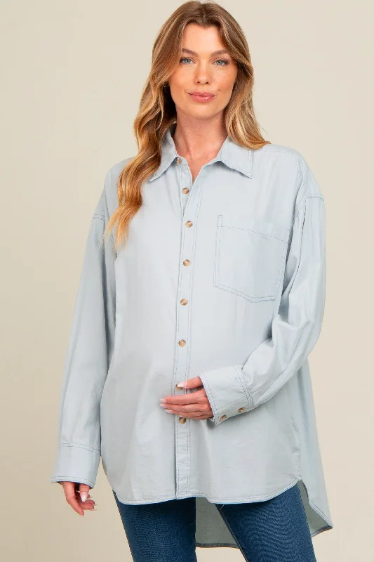 Light Blue Chambray Button Down Maternity Top